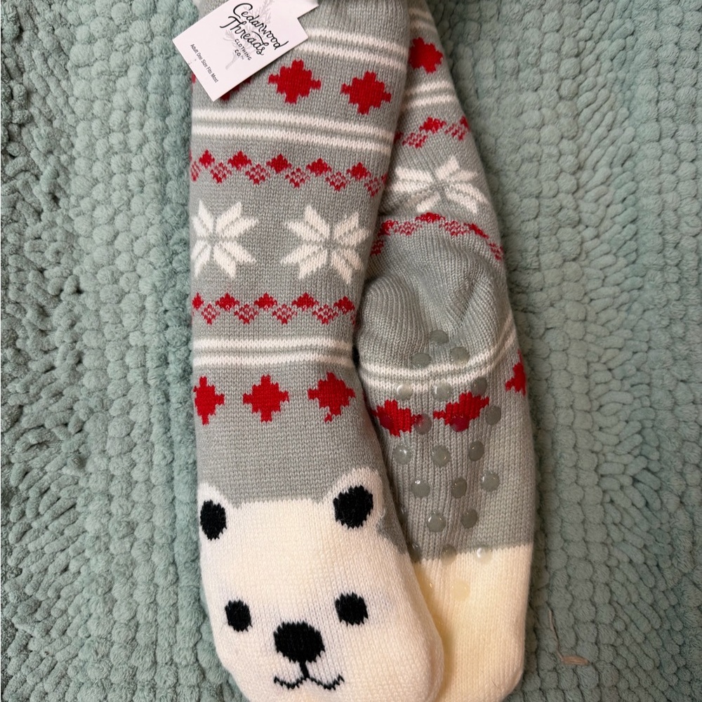 Gray and Red Polar Bear Socks